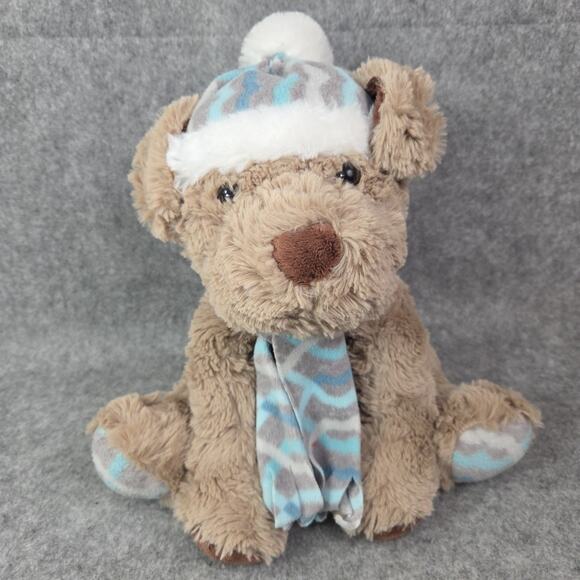 Gentle Treasures Dog Plush Joel Tan Puppy 12 Inch Stuffed Animal Toy Hat Scarf - Picture 1 of 13